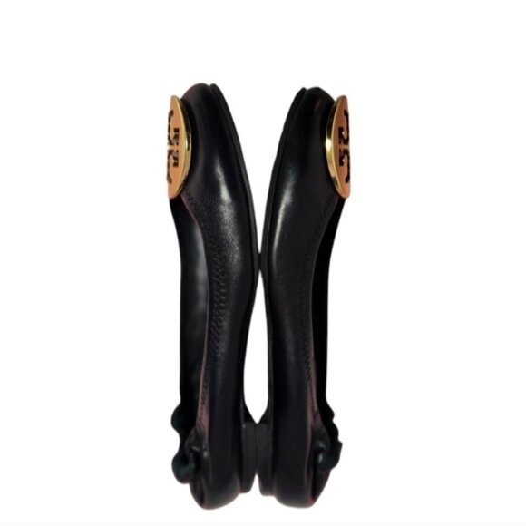 Tory Burch Black and Gold Flats with Iconic Logo - Picture 3 of 11